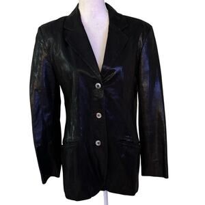 Citi by Yansi Fugel Size M Leather Coat Jacket Blazer Snake Print Lined Black